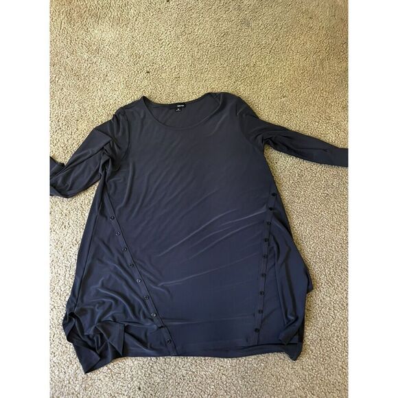 Sun Kim Womens Medium Lagenlook Gray Jersey Pullover Tunic Top Button Details - Picture 5 of 7